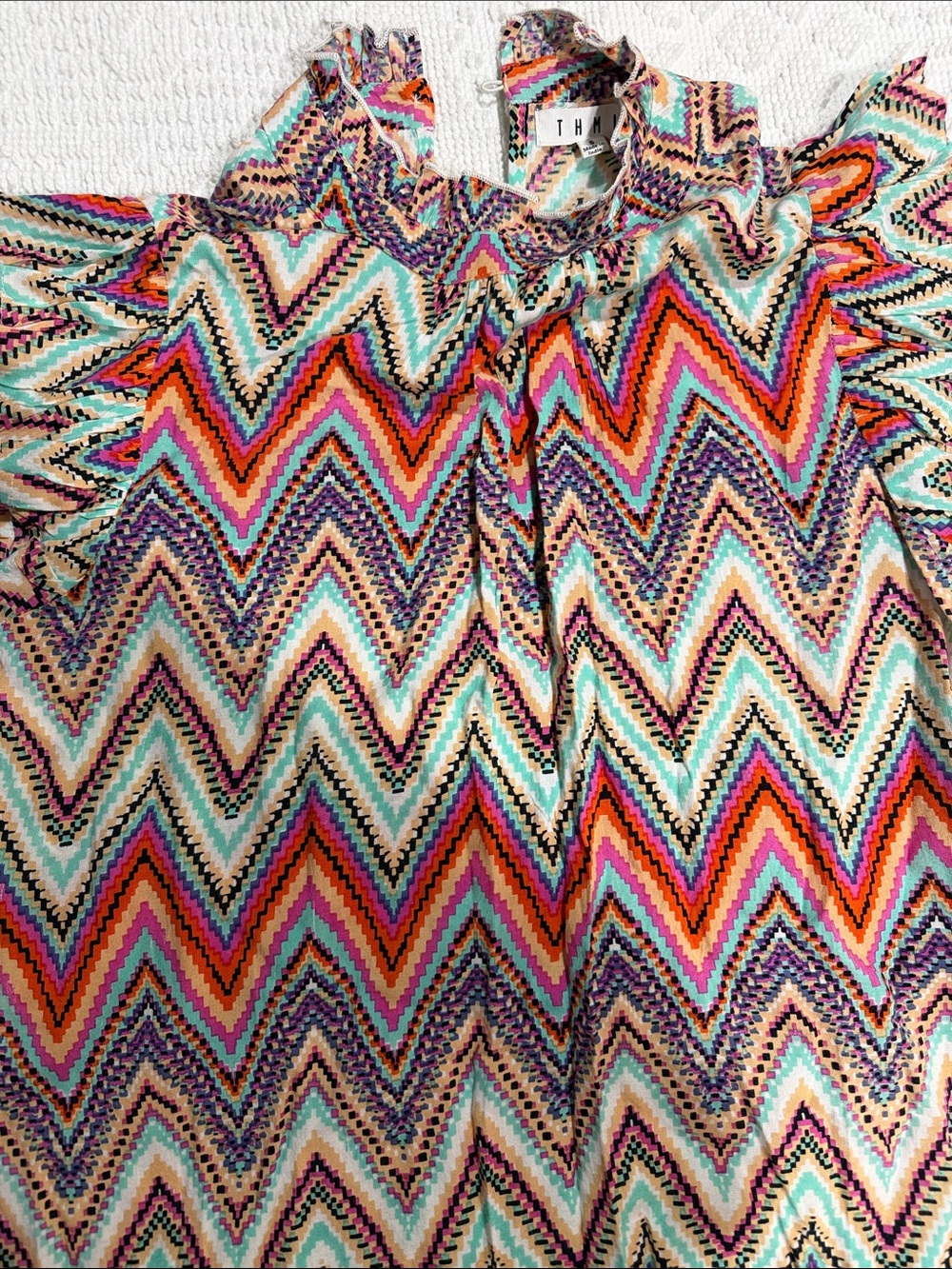 THML Multicolor Chevron Ruffle-Trim Top